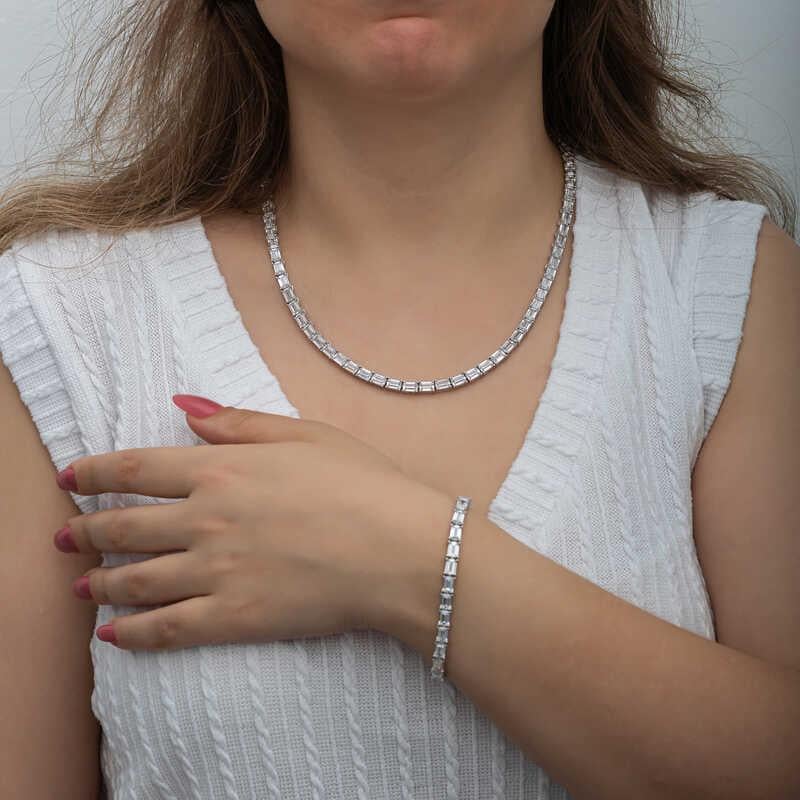 Hk Gümüş Kadın Set Beyaz Taşlı Su Yolu |Gümüş Takı Hediyelik Ürünler