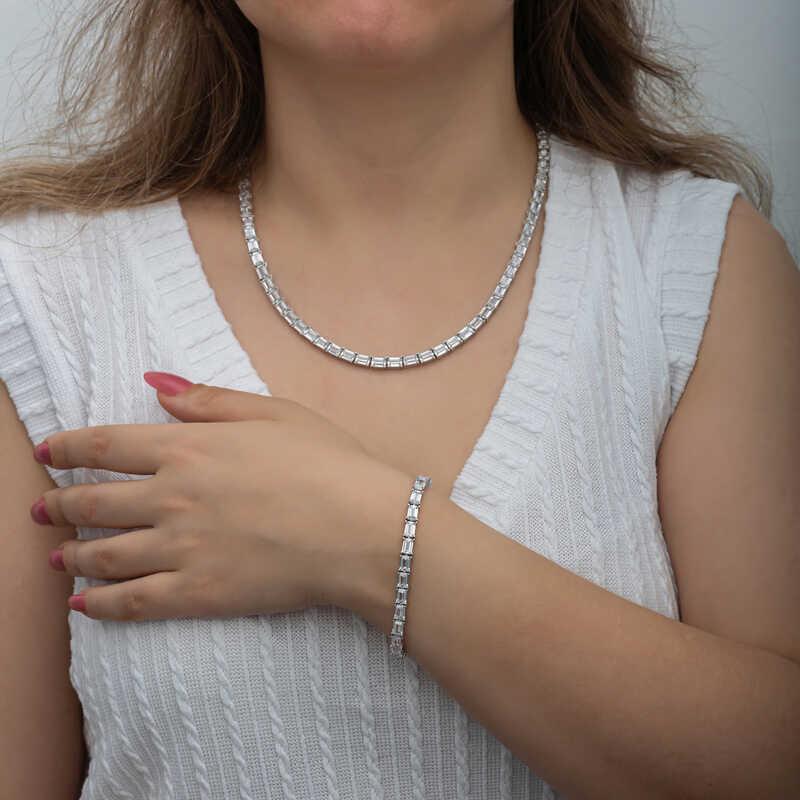 Hk Gümüş Kadın Set Beyaz Taşlı Su Yolu |Gümüş Takı Hediyelik Ürünler