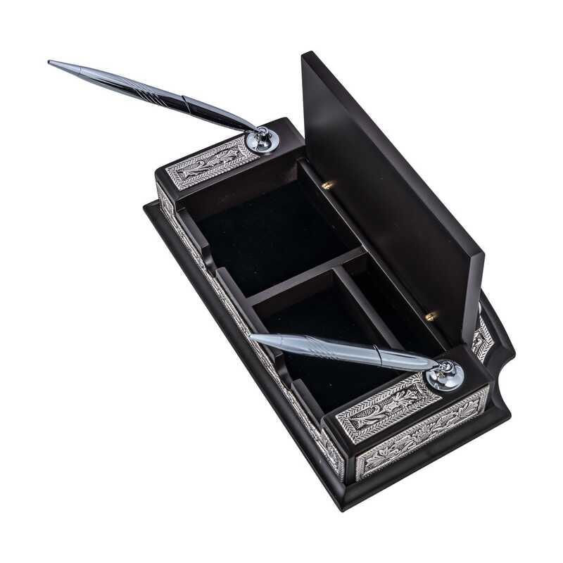 Hk Gümüş Masa Üstü Kalemlik Çiçek Desenli Besmele|Gümüş Takı Hediyelik Ürünler