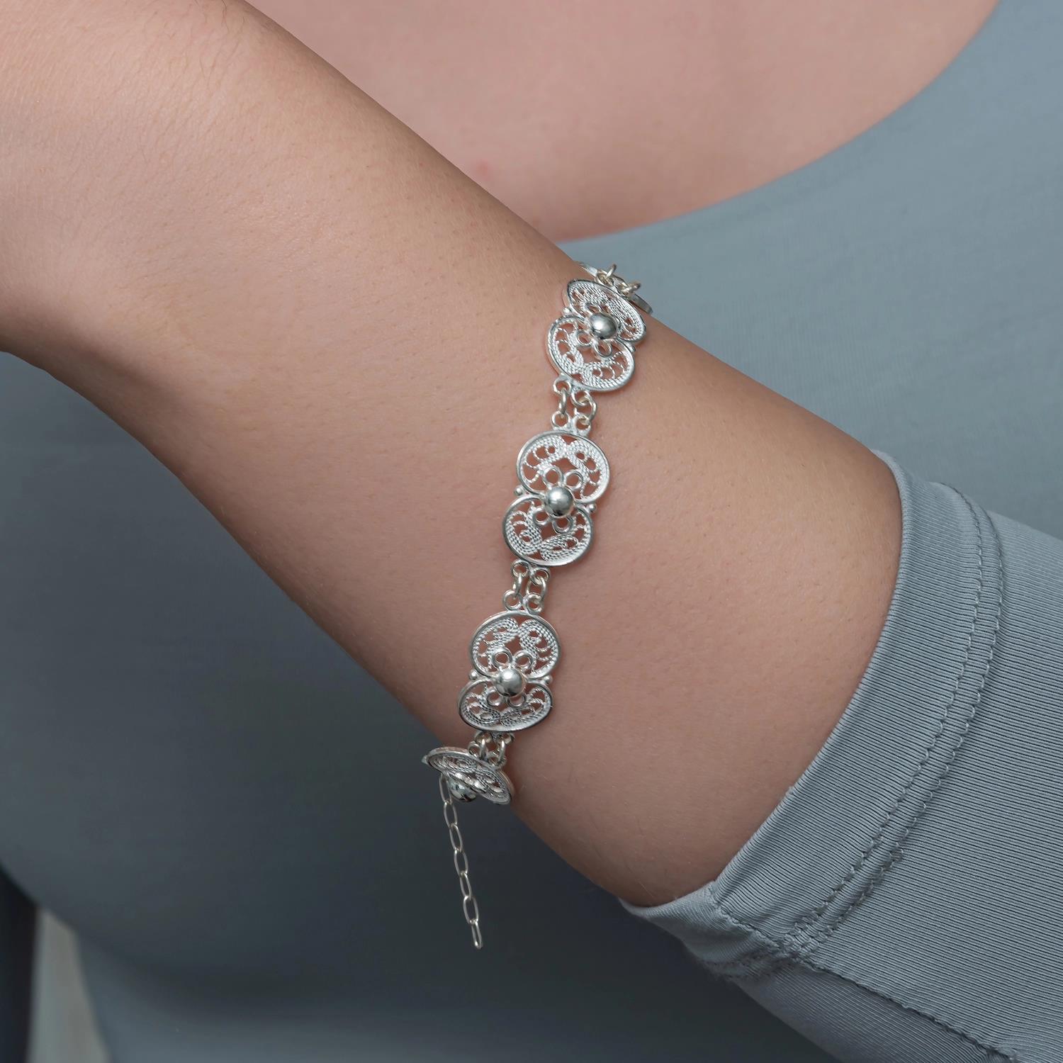 Hk Gümüş Kadın Bileklik Çiçek Motifli Telkari |Gümüş Takı Hediyelik Ürünler