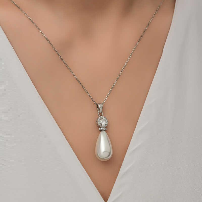 Hk Gümüş Kadın Kolye Damla İnci |Gümüş Takı Hediyelik Ürünler