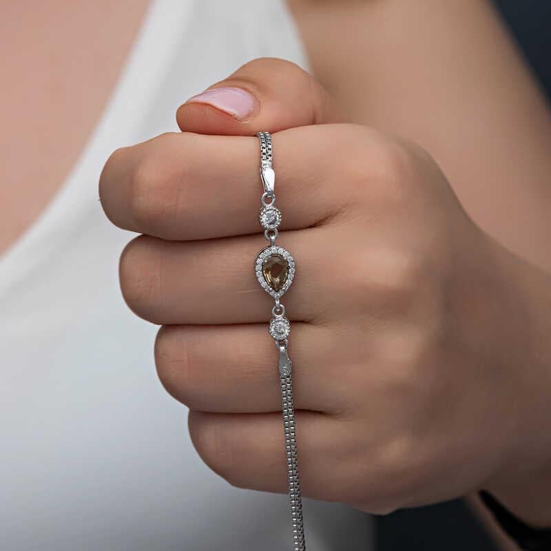 Hk ​Gümüş Kadın Bileklik Damla Zultanit Taşlı |Gümüş Takı Hediyelik Ürünler