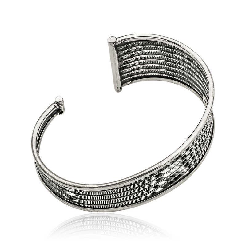 Hk Gümüş Kadın Bilezik Eskitme Desenli |Gümüş Takı Hediyelik Ürünler