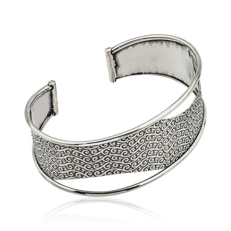 Hk Gümüş Kadın Bilezik Eskitme Desenli |Gümüş Takı Hediyelik Ürünler