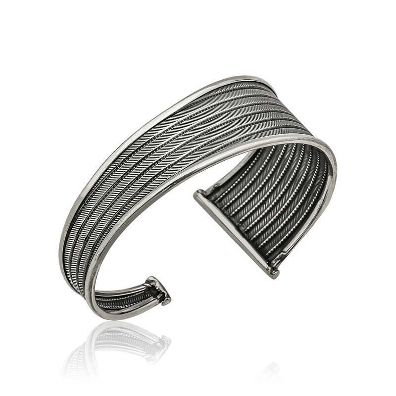 Hk Gümüş Kadın Bilezik Eskitme Desenli |Gümüş Takı Hediyelik Ürünler