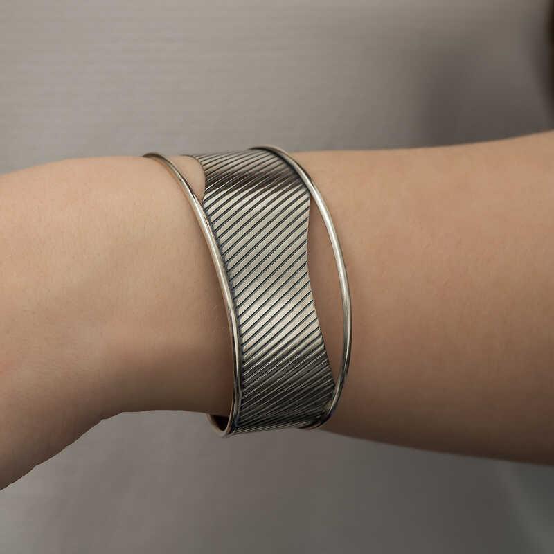 Hk Gümüş Kadın Bilezik Eskitme Desenli |Gümüş Takı Hediyelik Ürünler