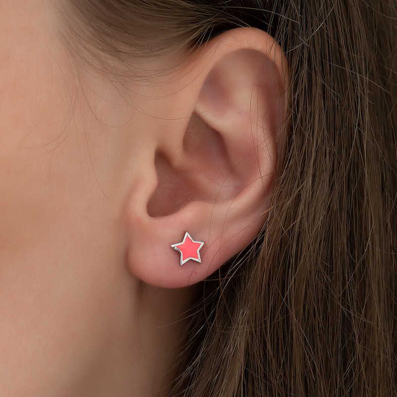 Hk Gümüş Kadın Küpe Fosforlu Pembe Yıldız |Gümüş Takı Hediyelik Ürünler