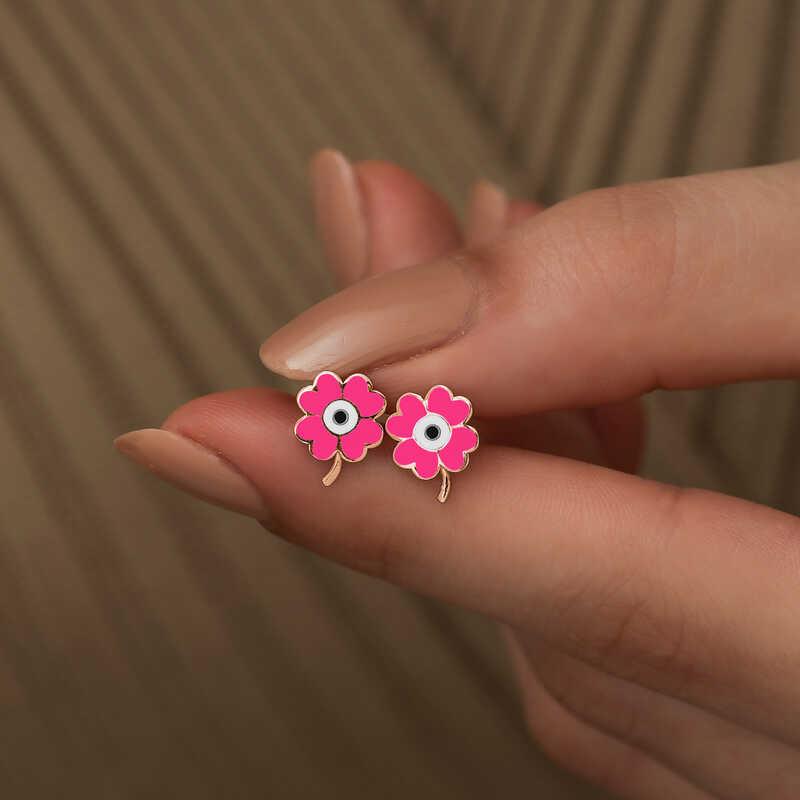 Hk ​Gümüş Kadın Küpe Fosforlu Pembe Yonca |Gümüş Takı Hediyelik Ürünler