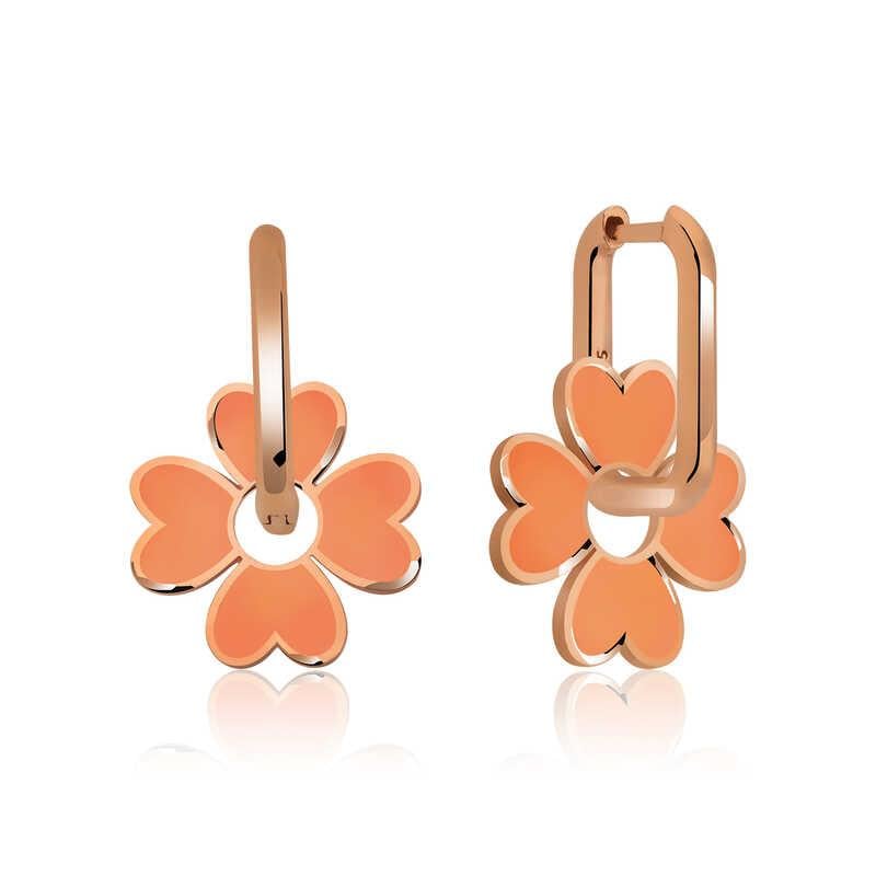 Hk ​Gümüş Kadın Küpe Fosforlu Turuncu Yonca |Gümüş Takı Hediyelik Ürünler