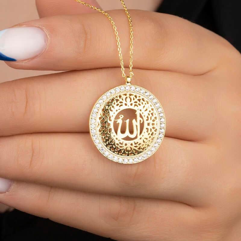 Hk Gümüş Kadın Kolye Gold Allah Yazılı |Gümüş Takı Hediyelik Ürünler