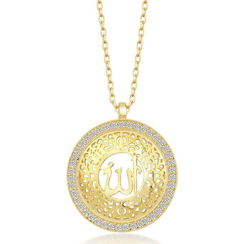 Hk Gümüş Kadın Kolye Gold Allah Yazılı |Gümüş Takı Hediyelik Ürünler