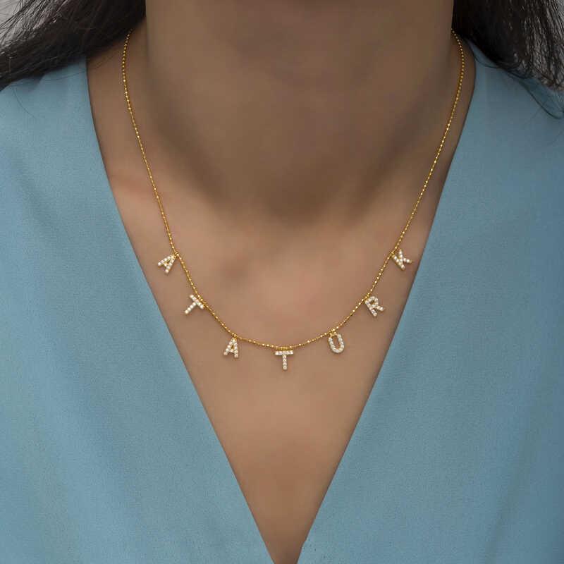 Hk Gümüş Kadın Kolye Gold Atatürk Yazılı |Gümüş Takı Hediyelik Ürünler