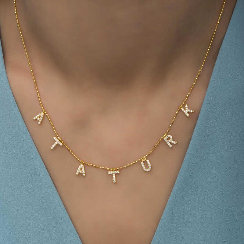 Hk Gümüş Kadın Kolye Gold Atatürk Yazılı |Gümüş Takı Hediyelik Ürünler