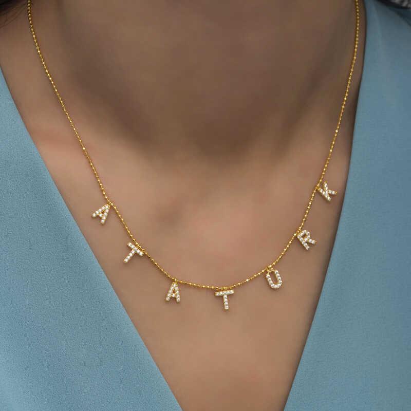 Hk Gümüş Kadın Kolye Gold Atatürk Yazılı |Gümüş Takı Hediyelik Ürünler