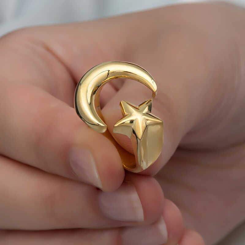 Hk Gümüş Kadın Yüzük Gold Ay Yıldız |Gümüş Takı Hediyelik Ürünler