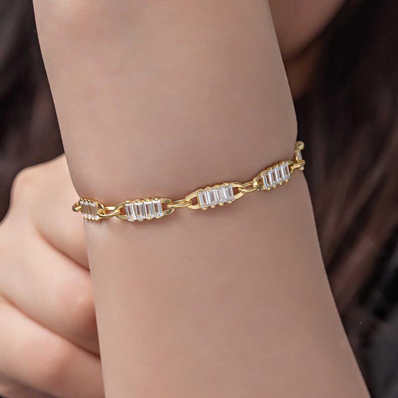 Hk Gümüş Kadın Bileklik Gold Baget Taşlı |Gümüş Takı Hediyelik Ürünler