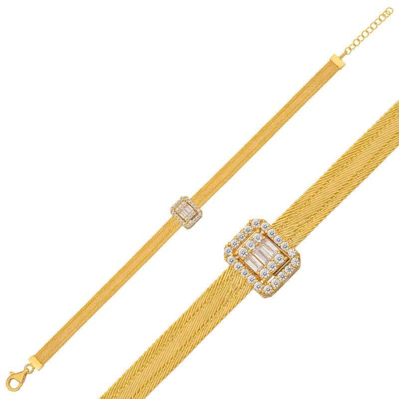 Hk Gümüş Kadın Bileklik Gold Baget Taşlı Trabzon Hasır |Gümüş Takı Hediyelik Ürünler