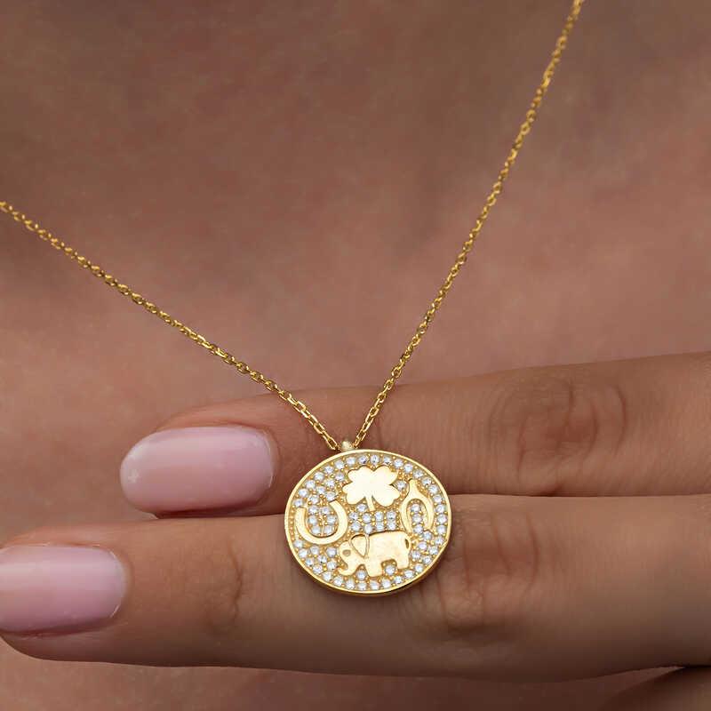 Hk Gümüş Kadın Kolye Gold Fil Motifli Şans |Gümüş Takı Hediyelik Ürünler