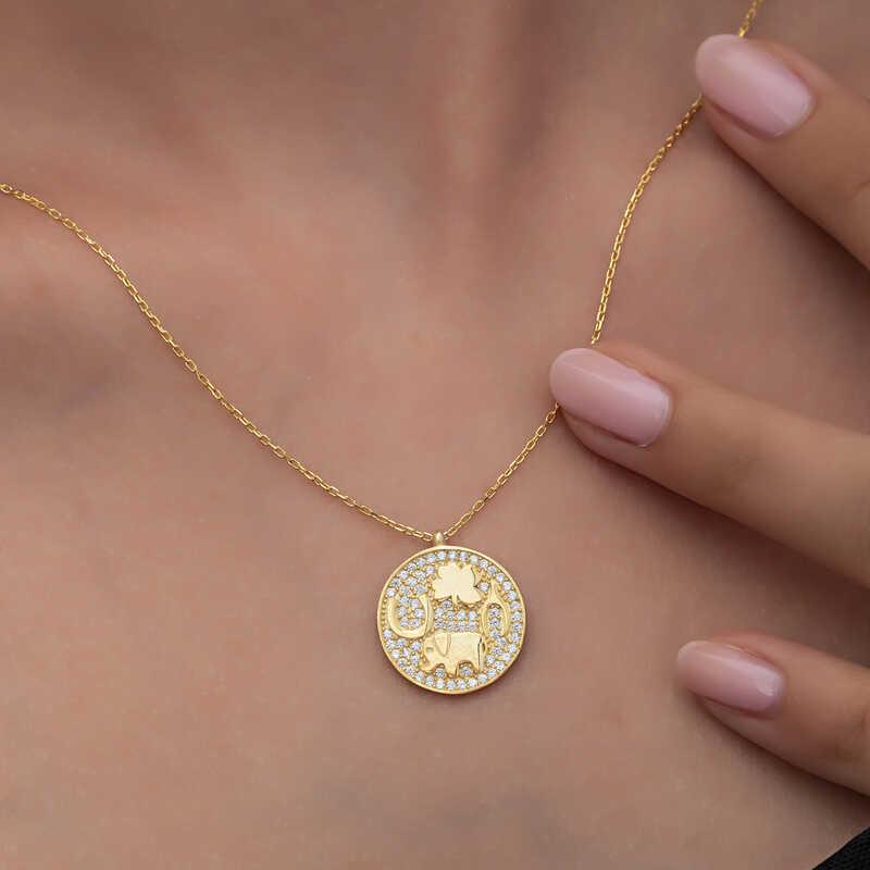 Hk Gümüş Kadın Kolye Gold Fil Motifli Şans |Gümüş Takı Hediyelik Ürünler