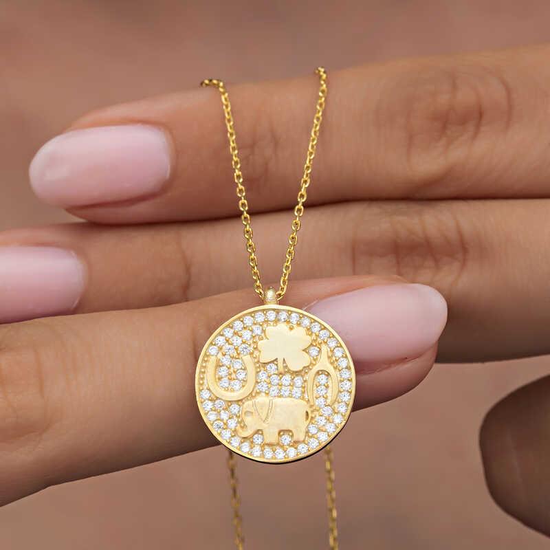 Hk Gümüş Kadın Kolye Gold Fil Motifli Şans |Gümüş Takı Hediyelik Ürünler
