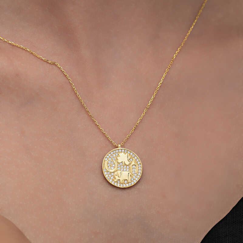 Hk Gümüş Kadın Kolye Gold Fil Motifli Şans |Gümüş Takı Hediyelik Ürünler