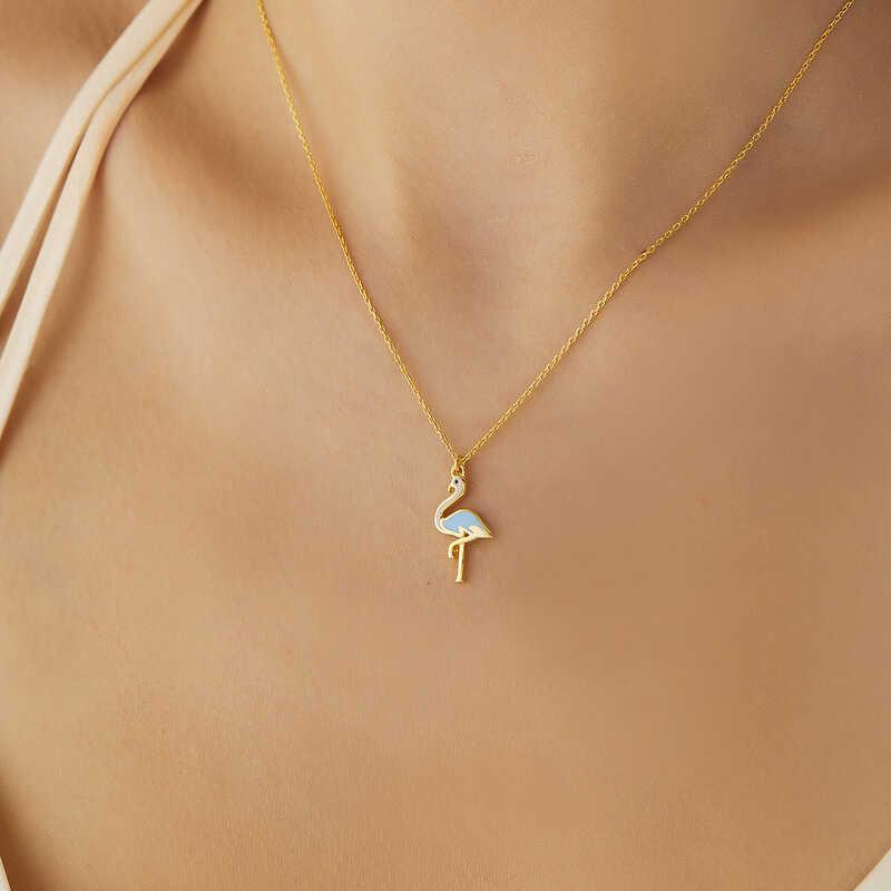 Hk Gümüş Kadın Kolye Gold Flamingo |Gümüş Takı Hediyelik Ürünler