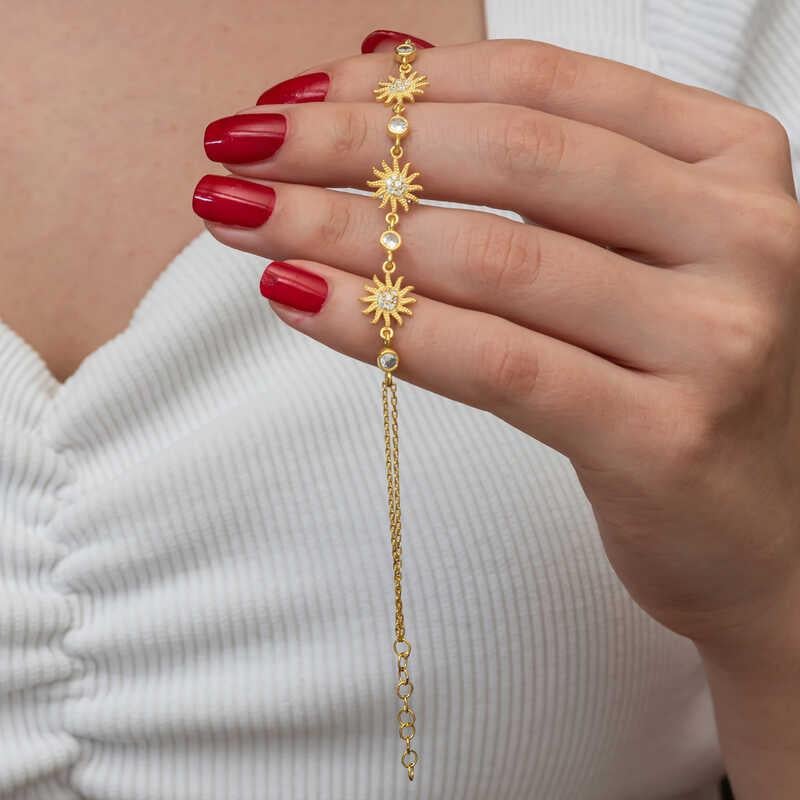 Hk Gümüş Kadın Bileklik Gold Güneş |Gümüş Takı Hediyelik Ürünler