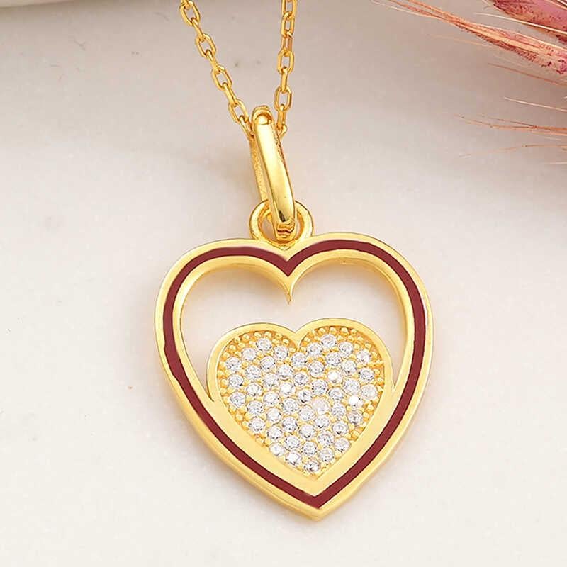 Hk Gümüş Kadın Kolye Gold Kalp |Gümüş Takı Hediyelik Ürünler