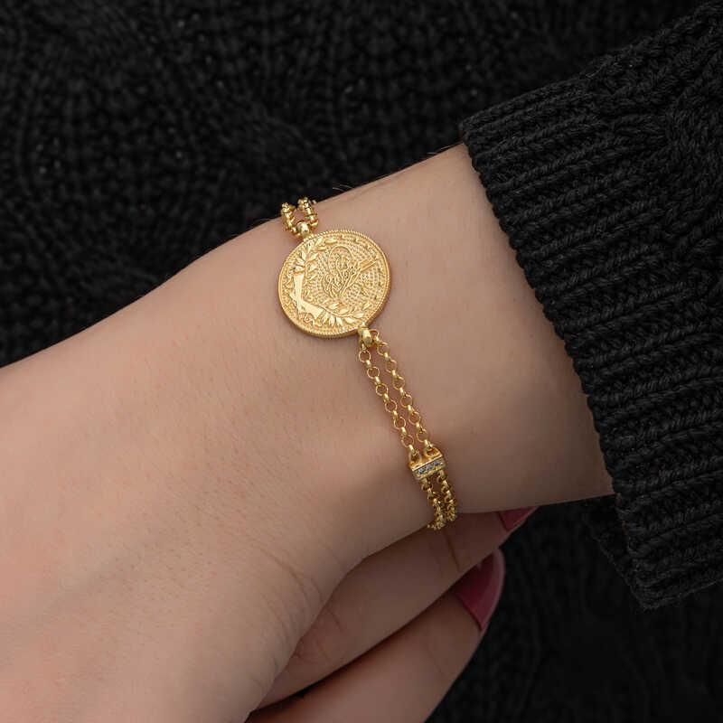 Hk Gümüş Kadın Bileklik Gold Kaplama Tuğralı |Gümüş Takı Hediyelik Ürünler