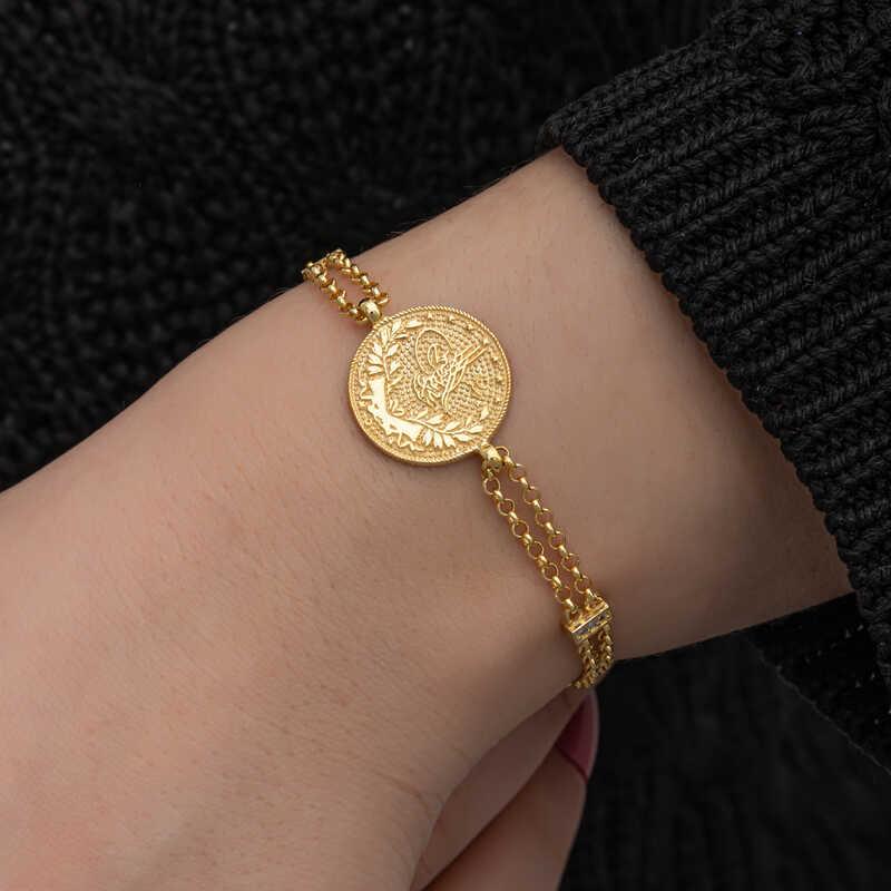 Hk Gümüş Kadın Bileklik Gold Kaplama Tuğralı |Gümüş Takı Hediyelik Ürünler