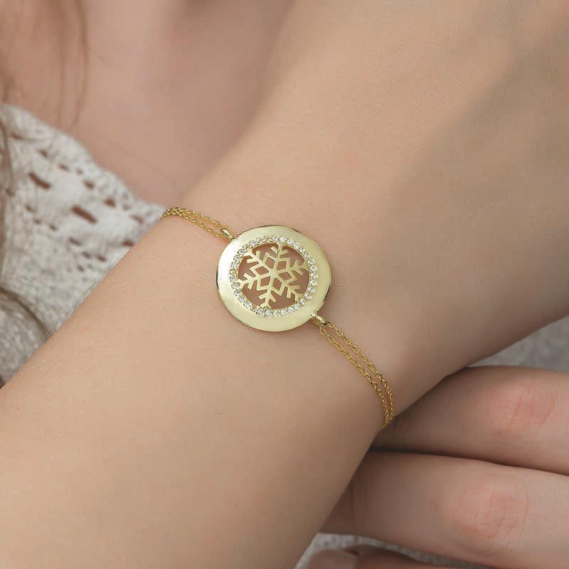 Hk Gümüş Kadın Bileklik Gold Kar Tanesi |Gümüş Takı Hediyelik Ürünler