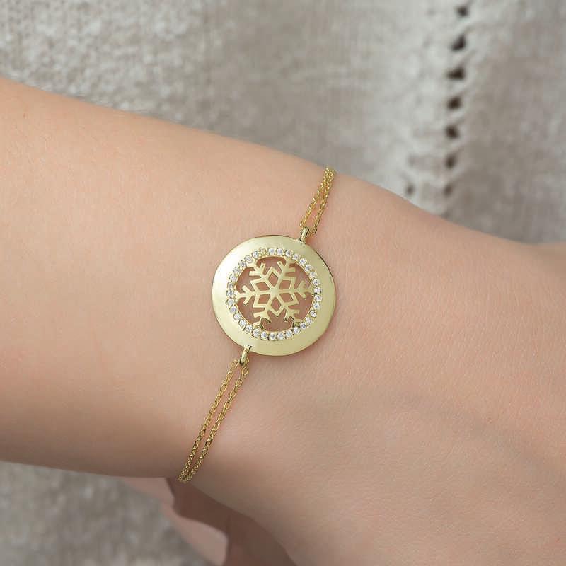 Hk Gümüş Kadın Bileklik Gold Kar Tanesi |Gümüş Takı Hediyelik Ürünler