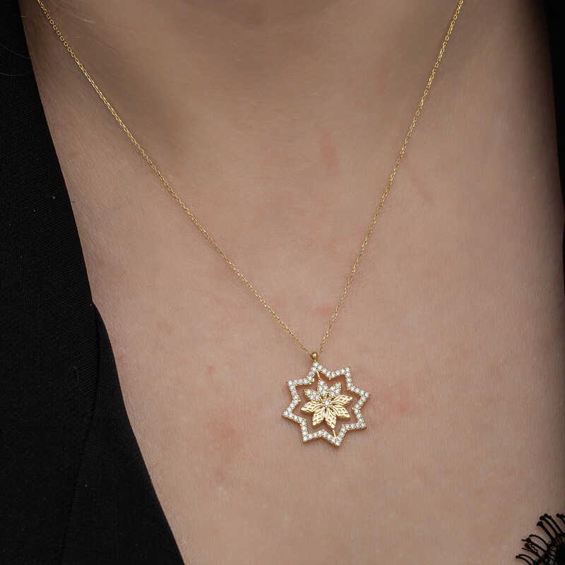 Hk Gümüş Kadın Kolye Gold Kar Tanesi |Gümüş Takı Hediyelik Ürünler
