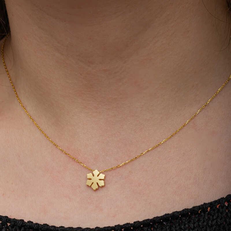Hk Gümüş Kadın Kolye Gold Minimal Kar Tanesi |Gümüş Takı Hediyelik Ürünler