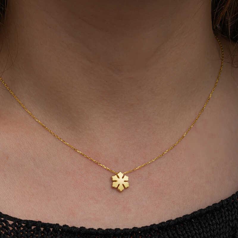 Hk Gümüş Kadın Kolye Gold Minimal Kar Tanesi |Gümüş Takı Hediyelik Ürünler
