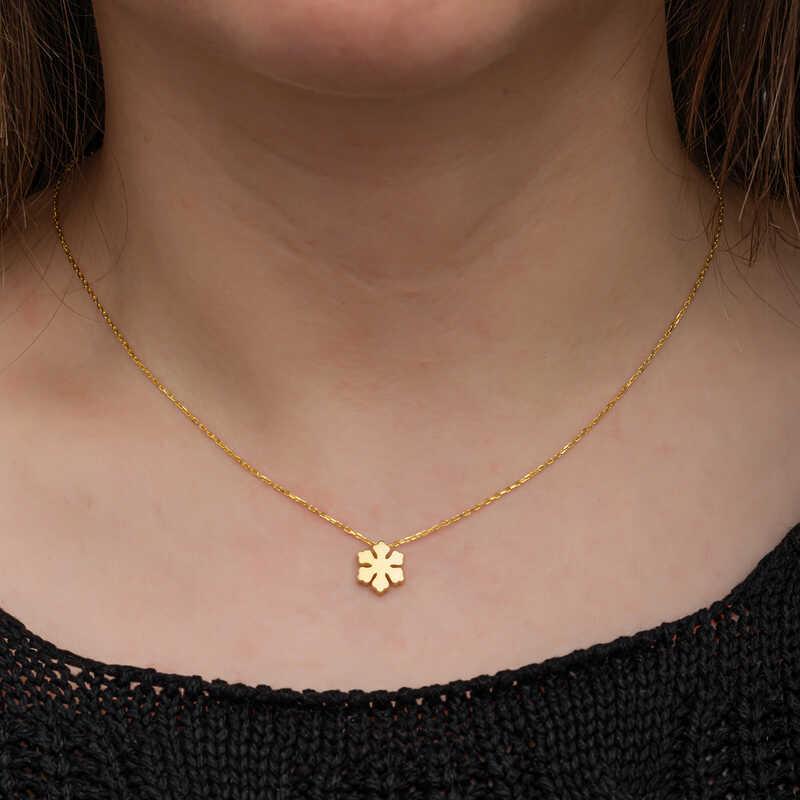 Hk Gümüş Kadın Kolye Gold Minimal Kar Tanesi |Gümüş Takı Hediyelik Ürünler