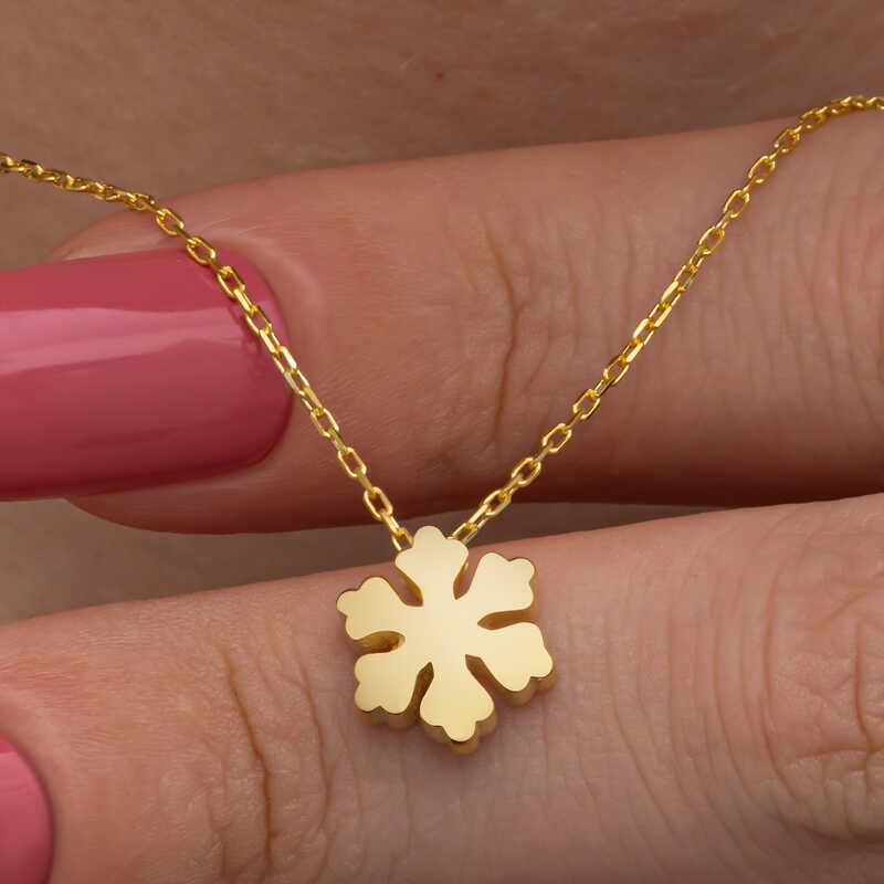 Hk Gümüş Kadın Kolye Gold Minimal Kar Tanesi |Gümüş Takı Hediyelik Ürünler