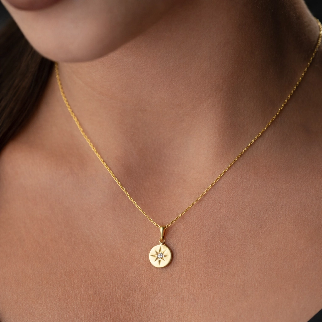 Hk Gümüş Gold Minimal Yıldız Kadın Kolye|Gümüş Takı Hediyelik Ürünler