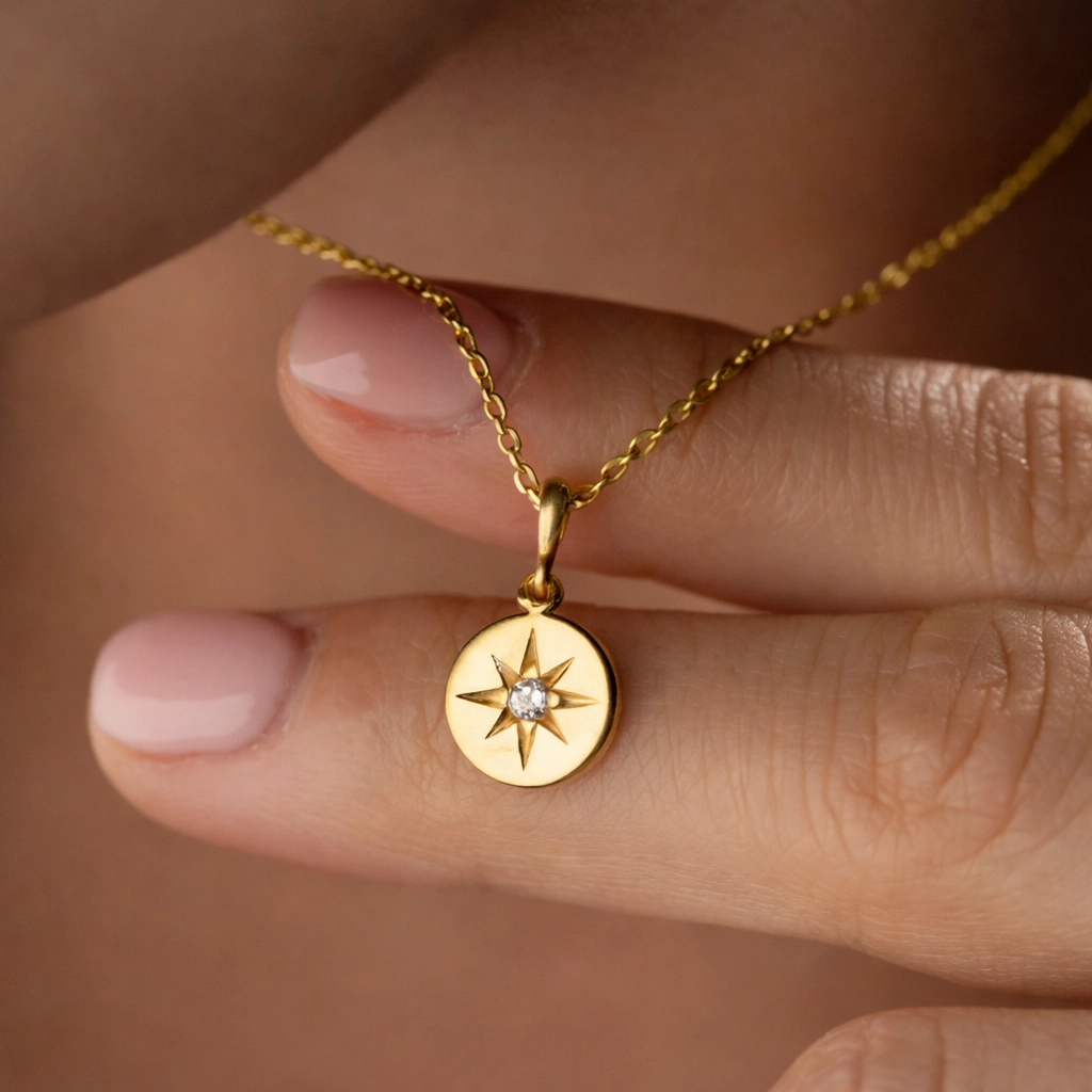 Hk Gümüş Gold Minimal Yıldız Kadın Kolye|Gümüş Takı Hediyelik Ürünler