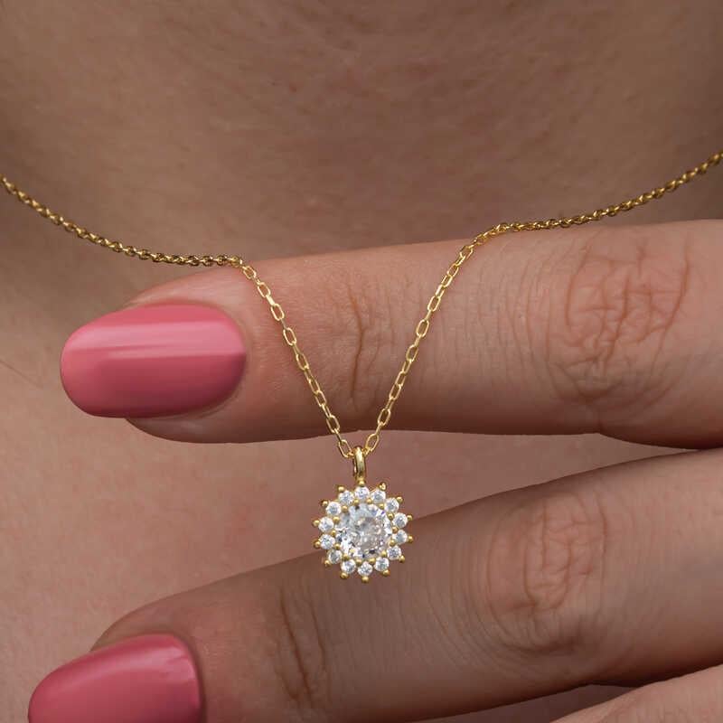 Hk Gümüş Kadın Kolye Gold Minimal Yuvarlak Anturaj |Gümüş Takı Hediyelik Ürünler