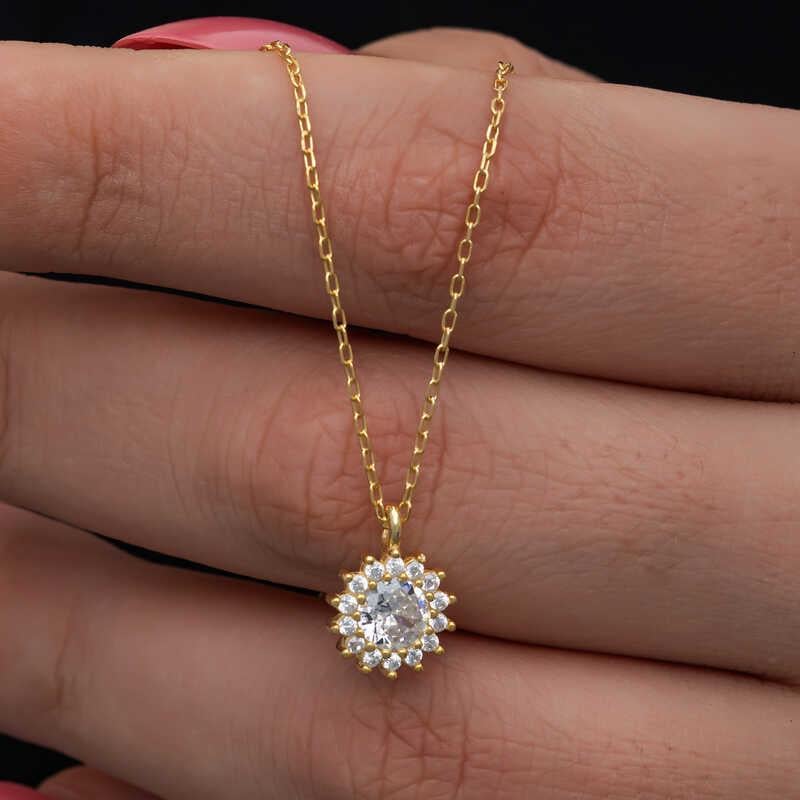 Hk Gümüş Kadın Kolye Gold Minimal Yuvarlak Anturaj |Gümüş Takı Hediyelik Ürünler