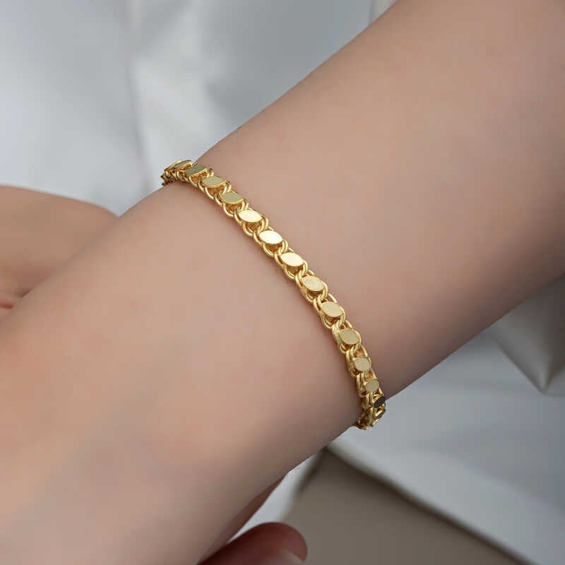 Hk Gümüş Gold Pullu Zincir Kadın Bileklik | Gümüş Takı Hediyelik Ürünler