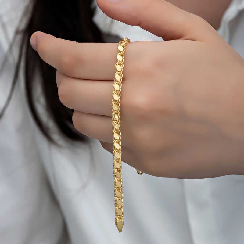 Hk Gümüş Gold Pullu Zincir Kadın Bileklik | Gümüş Takı Hediyelik Ürünler