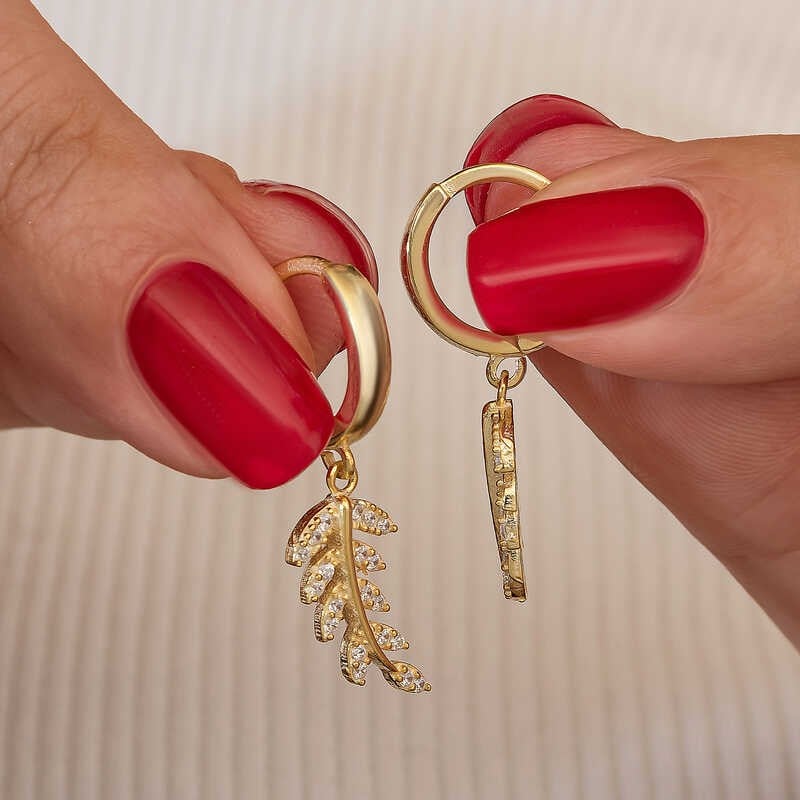 Hk Gümüş Gold Sallantılı Başak Kadın Küpe | Gümüş Takı Hediyelik Ürünler