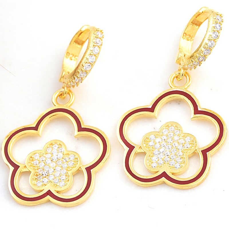 Hk ​Gümüş Kadın Küpe Gold Sallantılı Çiçek Desenli |Gümüş Takı Hediyelik Ürünler