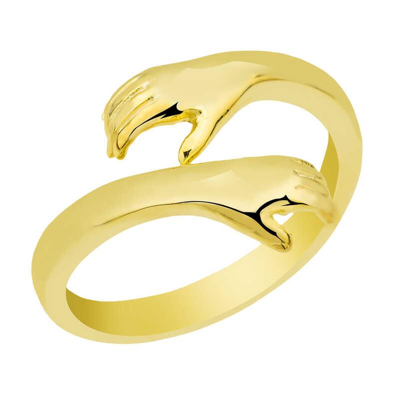 Hk Gümüş Kadın Yüzük Gold Sarılan Eller Yüzük|Gümüş Takı Hediyelik Ürünler