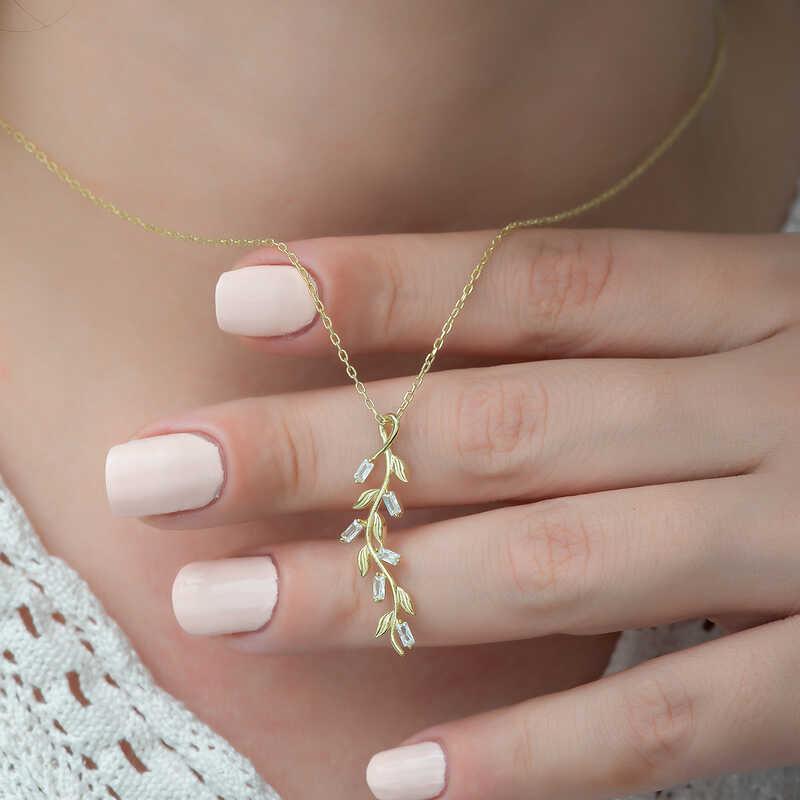 Hk Gümüş Kadın Kolye Gold Sarmaşık |Gümüş Takı Hediyelik Ürünler