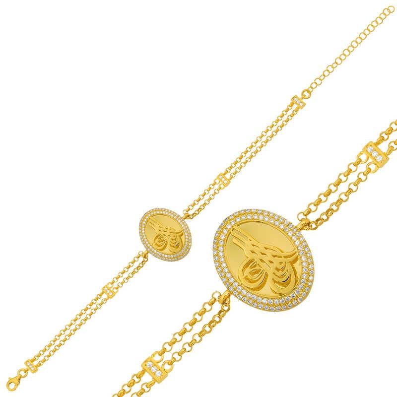 Hk Gümüş Kadın Bileklik Gold Tuğralı |Gümüş Takı Hediyelik Ürünler