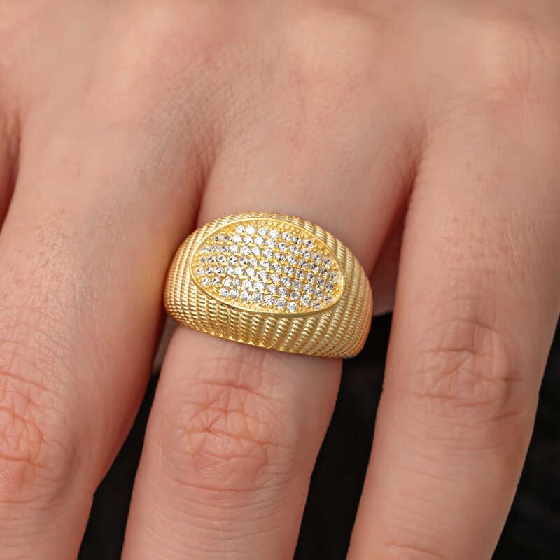 Hk Gümüş Kadın Yüzük Gold Zirkon Taşlı |Gümüş Takı Hediyelik Ürünler
