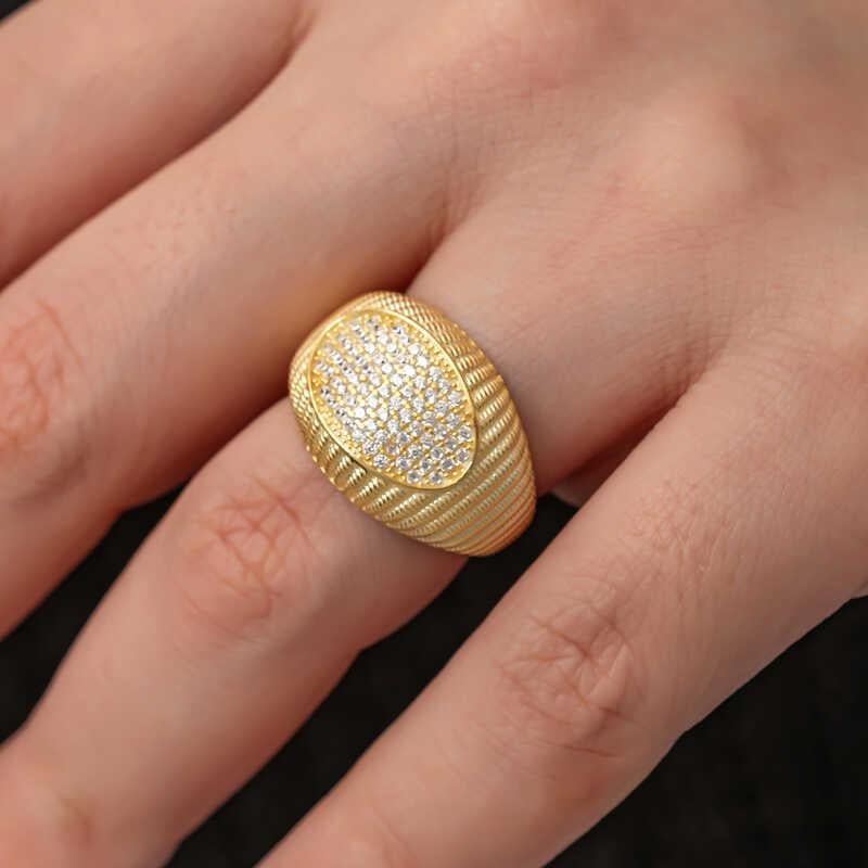 Hk Gümüş Kadın Yüzük Gold Zirkon Taşlı |Gümüş Takı Hediyelik Ürünler